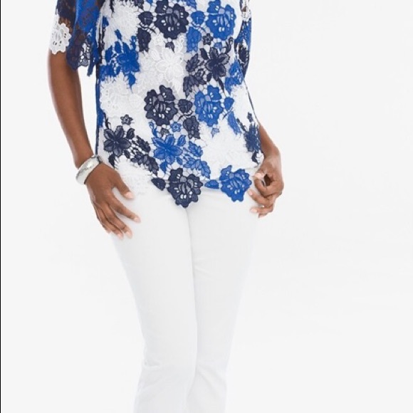 NWT Chico’s size 0 (size small) gorgeous lace lined blouse scalloped - Picture 4 of 7